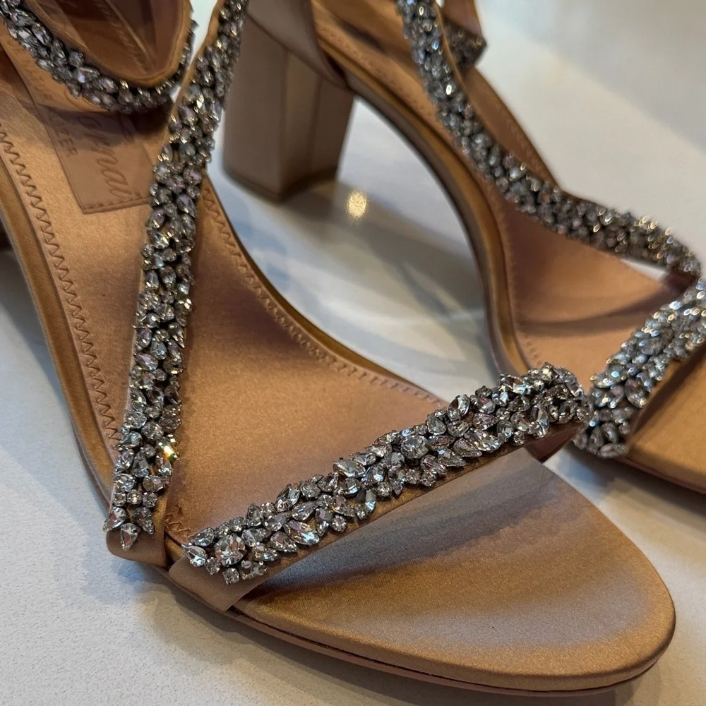 Pnina Tornai for Naturalizer Ahava Crystal-Embellished Tan Heels, Size 9.5W